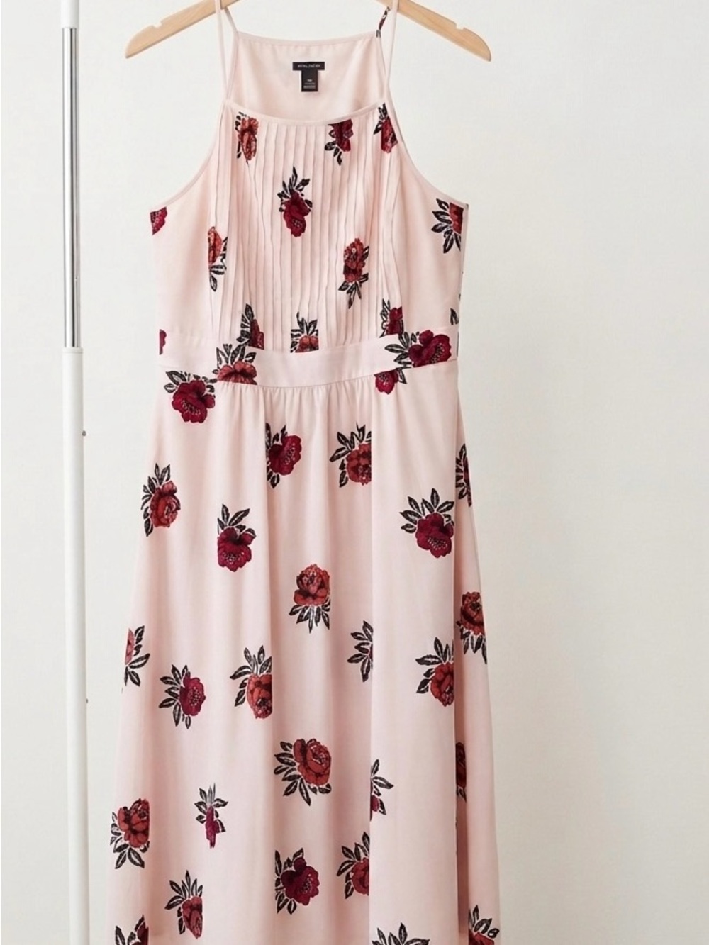 Ann Taylor Pink Midi Dress with Red Floral Print